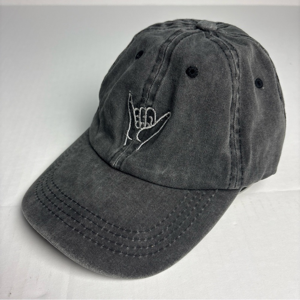Hang Loose Shaka Women Baseball Hat Gray Distressed Mineral Wash Embroidered